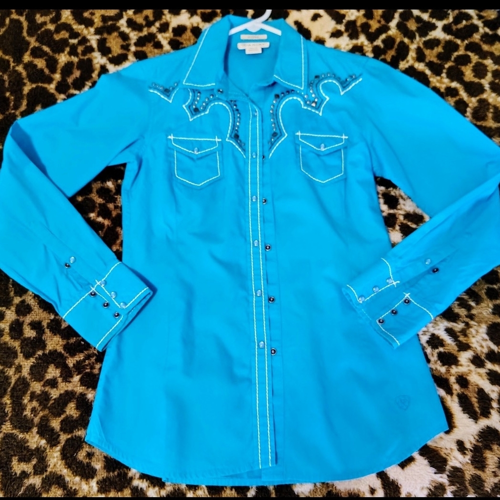 Vibrant Blue Embellished Western Shirt